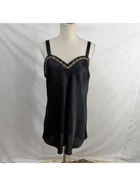 Black satin with taupe trim chemise gown vintage 90s sz large
